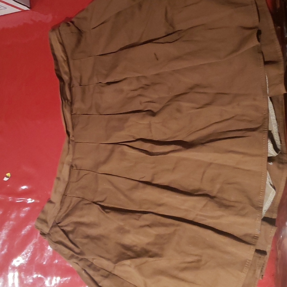 Brown pleated mini skirt with shorts built in